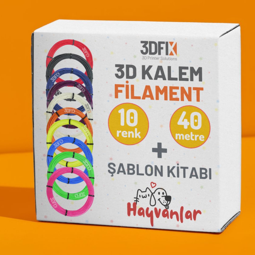 3D Kalem Filament + Hayvanlar Şablon Seti