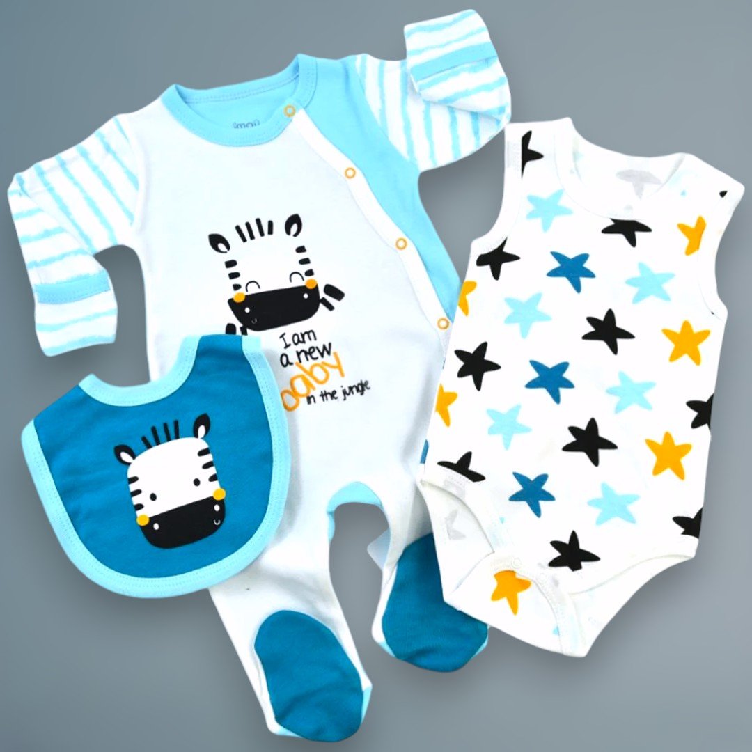 İMAJ BEBE ZEBRA DESENLİ 3 PARÇA TULUMLU SET