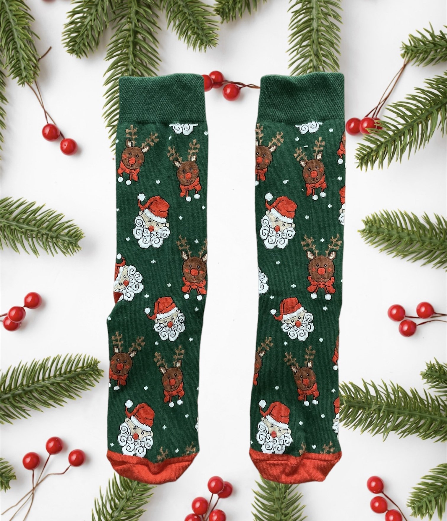 Yılbaşı Noel Desenli Yeşil Unisex Çorap