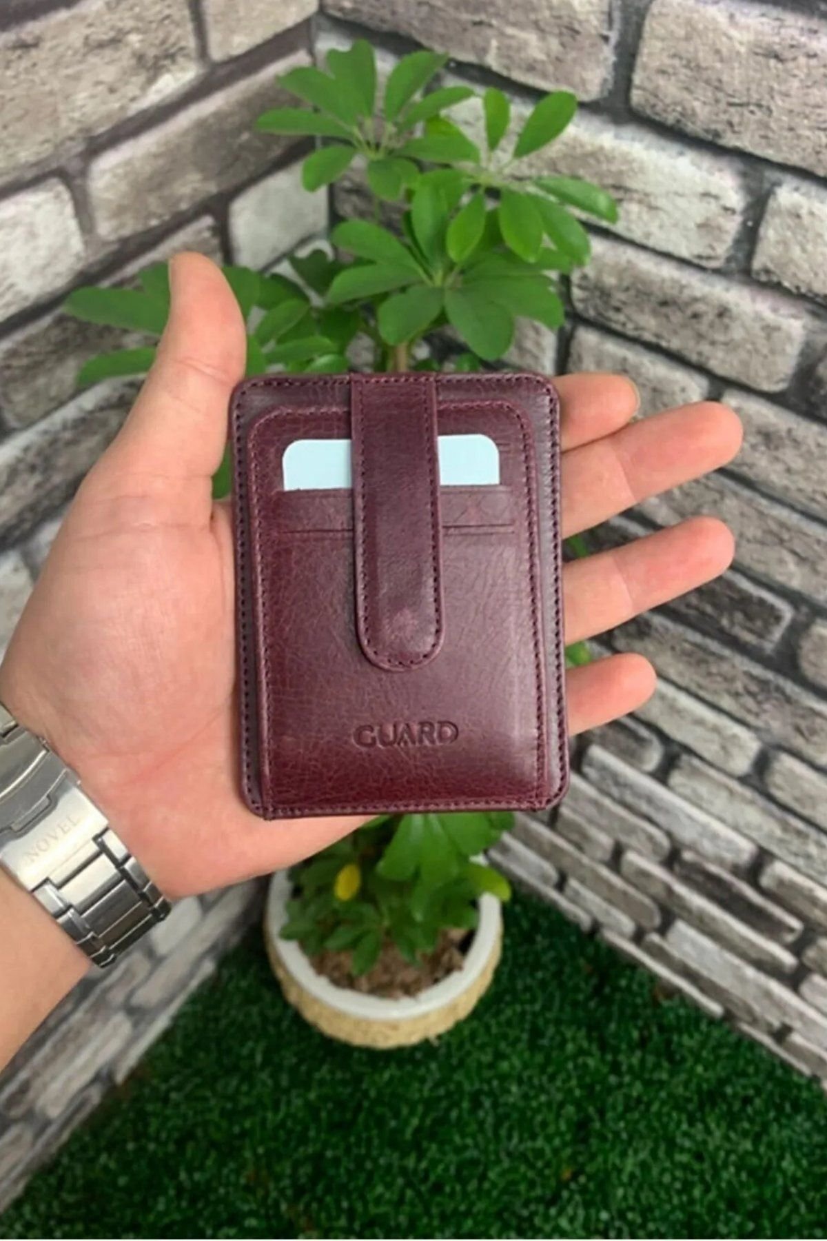 Hakiki Deri Crazy Bordo Kartlık (T1469)