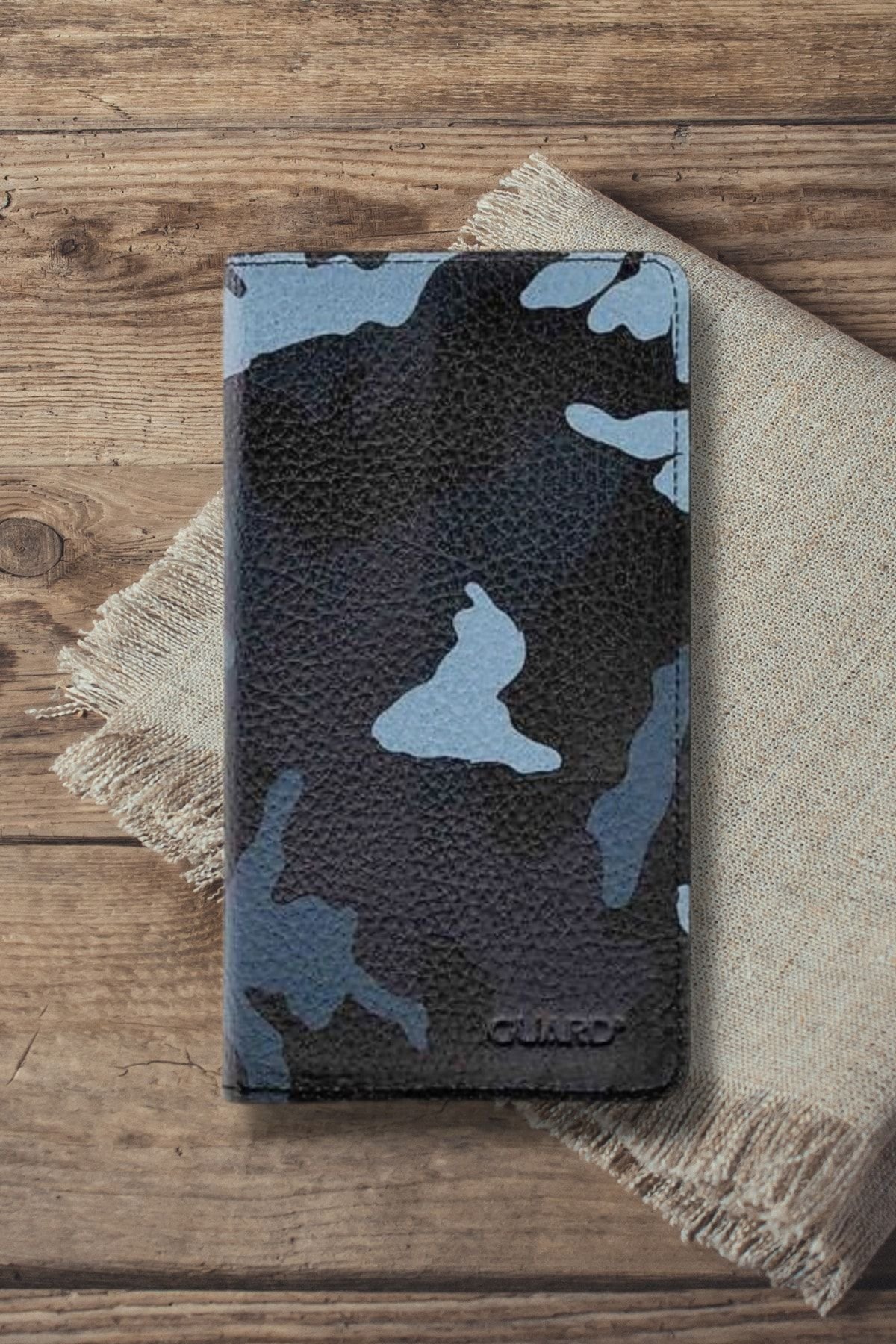 Derije Hakiki Deri Telefon Girişli Mavi Kamuflaj Erkek Portföy Cüzdan (T531)