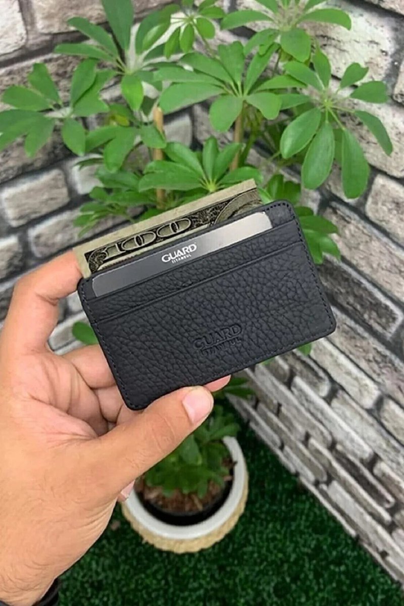 Hakiki Deri Ultra İnce Unisex Siyah Minimal Kartlık