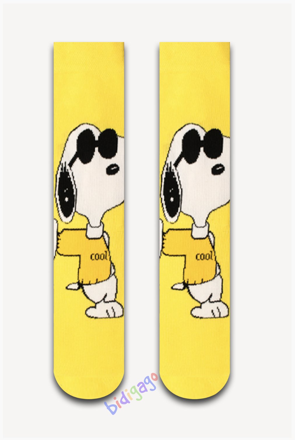 Snoopy Desenli Sarı Renkli Unisex Kolej Çorap