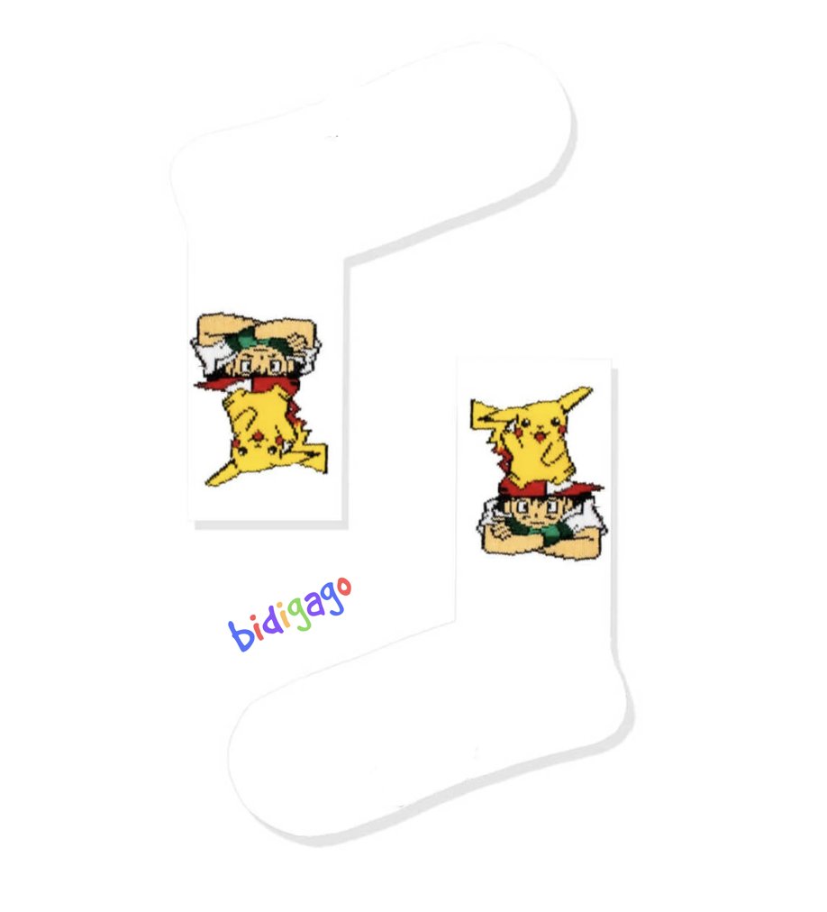 Pokemon Pikachu ve Ash Beyaz Atletik Çorap