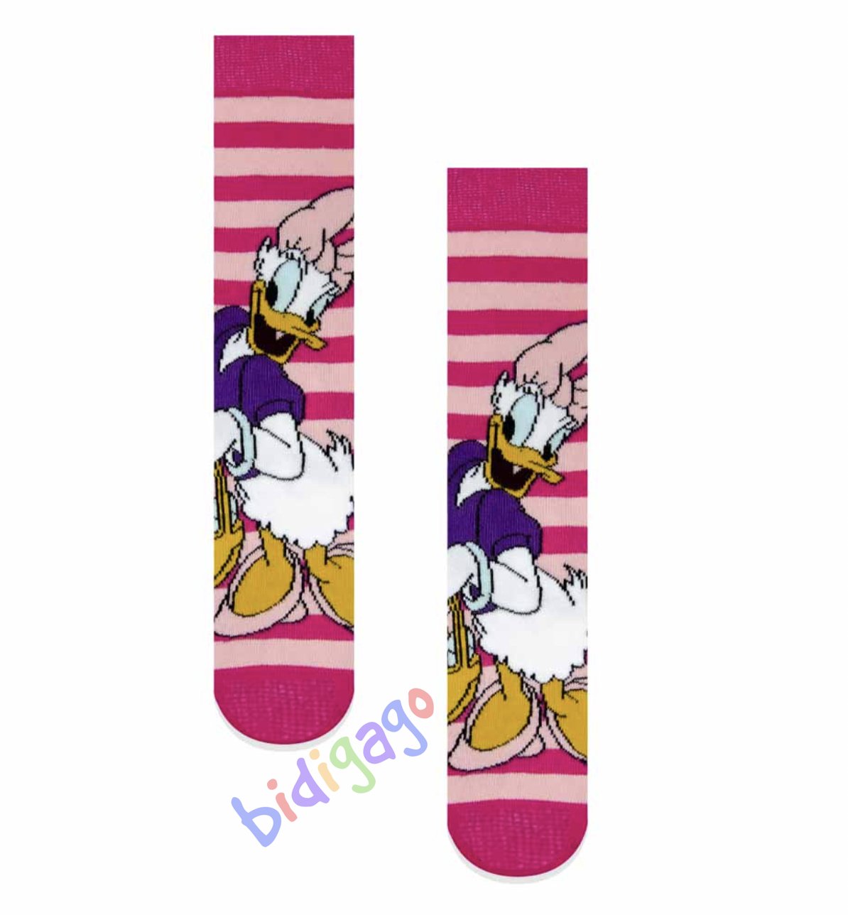 Daisy Daffy Duck Şeritli Desenli Renkli Kolej Çorap