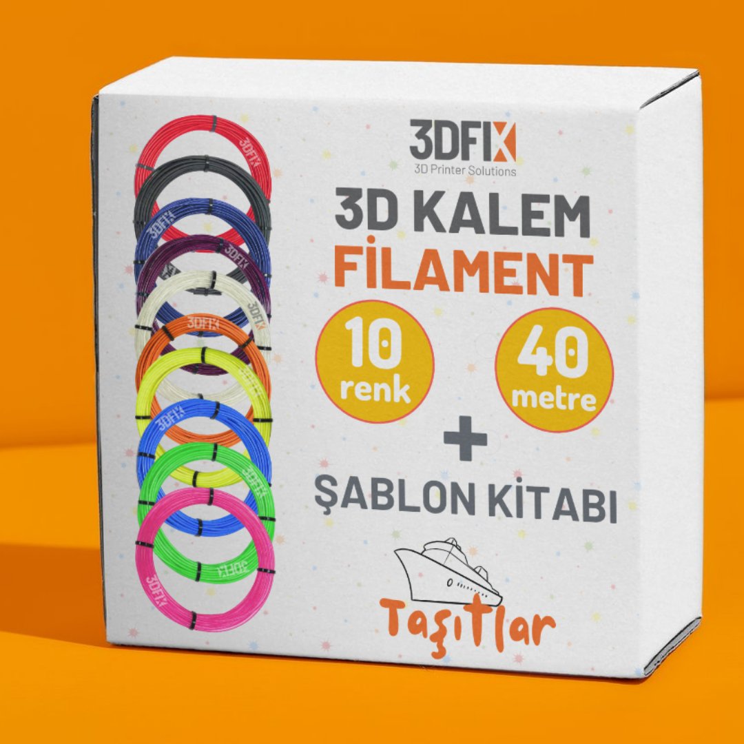 3D Kalem Filament + Taşıtlar Şablon Seti