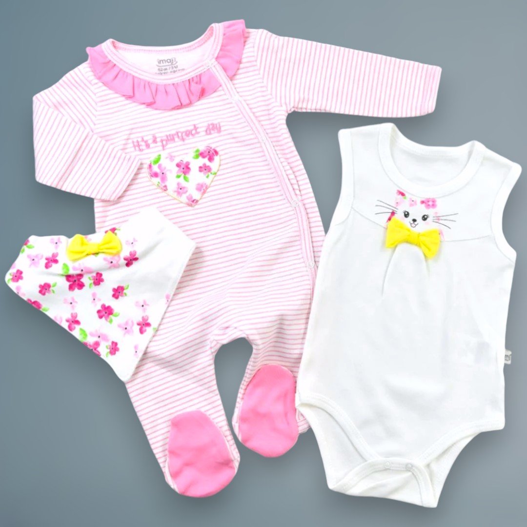 İMAJ BEBE ZEBRA DESENLİ 3 PARÇA TULUMLU SET