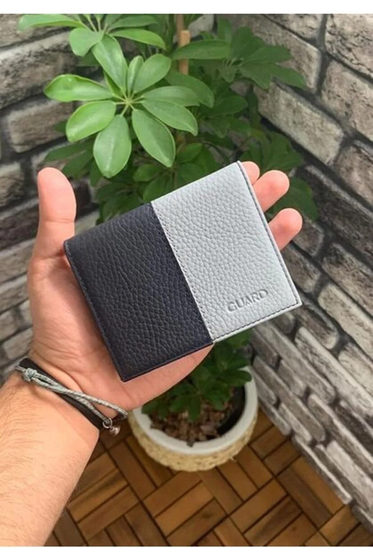 Hakiki Deri Mat Lacivert/Gri Kurusu Erkek Cüzdanı (T881)