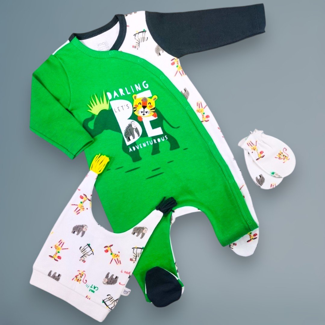 İMAJ BEBE SAFARİ DESENLİ 3 PARÇA TULUMLU SET