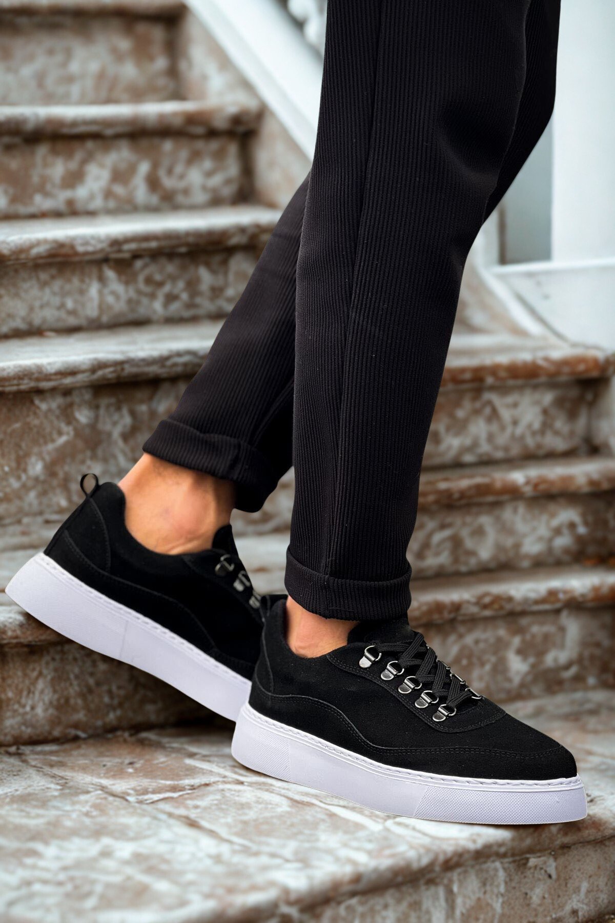 Erkek Siyah/Beyaz Süet Ayakkabı MN319