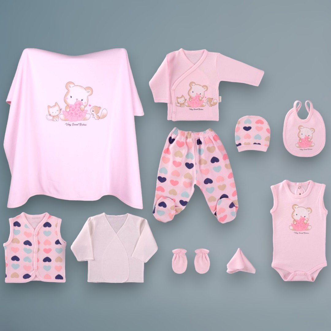 LEYLEK BABY KALPLİ AYICIK MODEL 10 PARÇA SET (PEMBE)