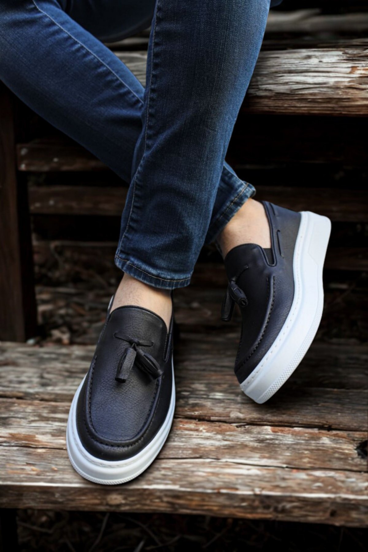 Erkek Loafer Ayakkabı Siyah/Beyaz MN127