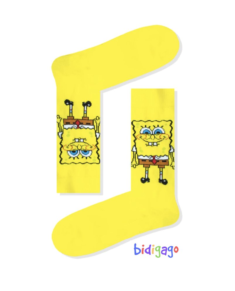 Sünger Bob Desenli Sarı Kolej Çorap